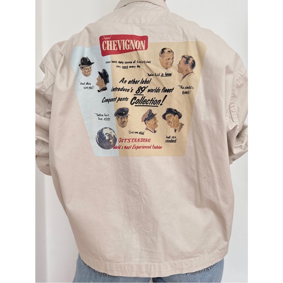VINTAGE CHEVIGNON CRAFTSMANSHIP BEIGE COTTON BOMBER JACKET EMBROIDERY UNISEX L - Picture 4 of 15